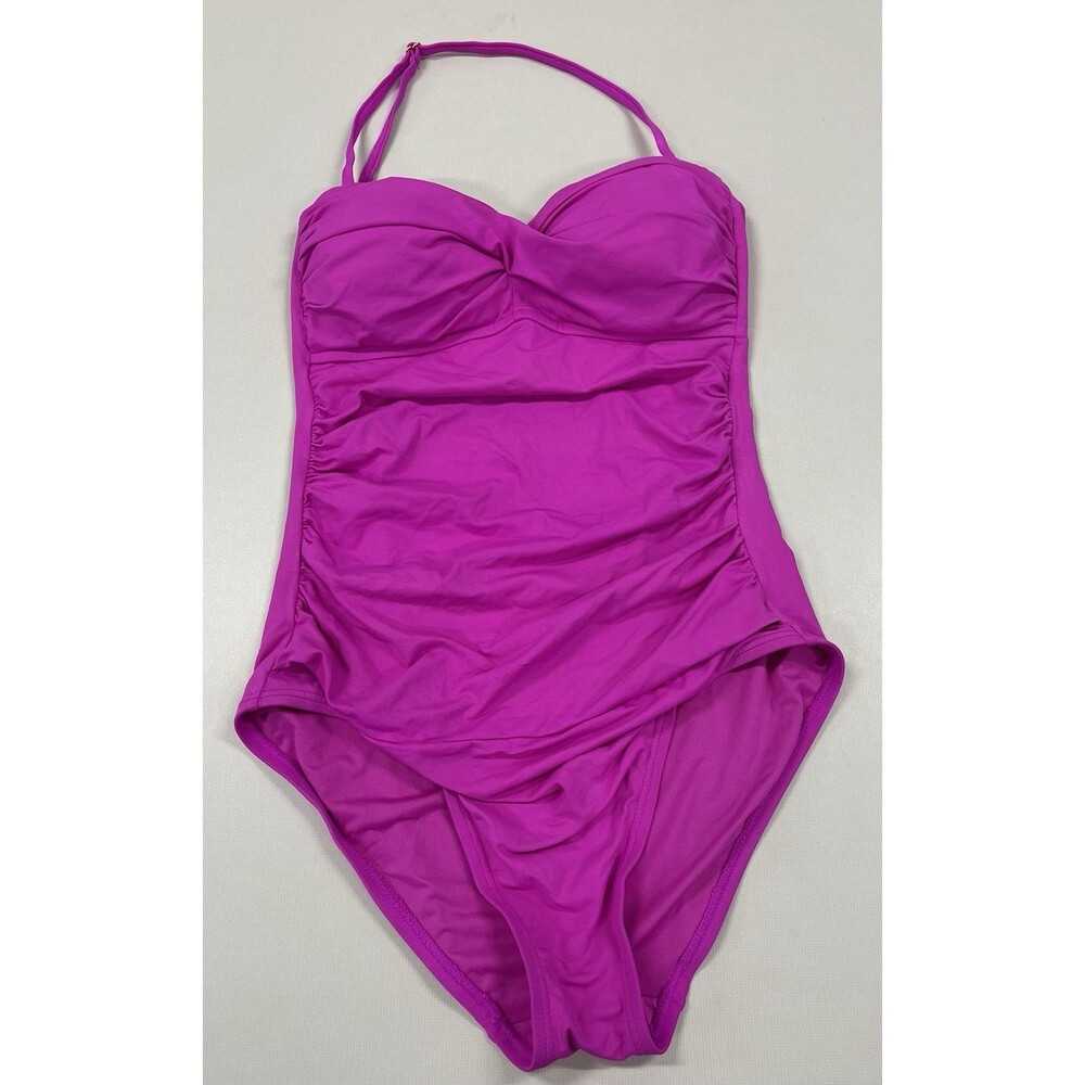 Anne Cole Swimsuit Women Size 8 Pink Ruched One Piece Halter Bandeau